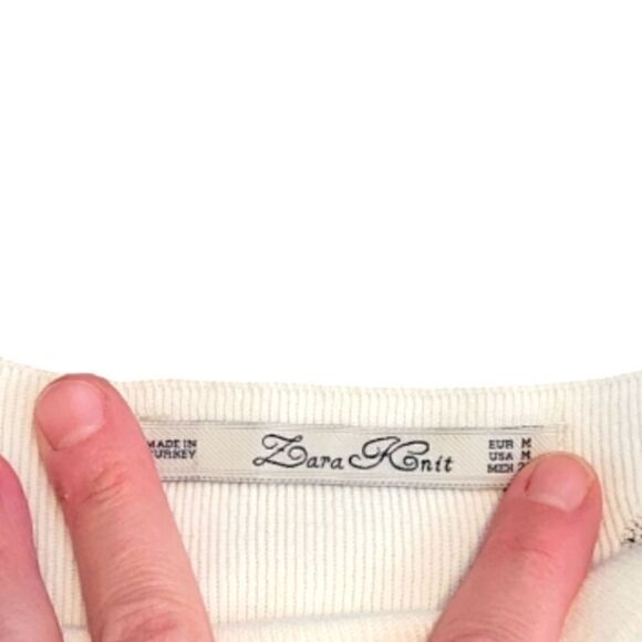 EC ZARA KNIT WHITE RIBBED DRESS WITH SEQUINS AS SEEN IN VOGUE MAGAZINE SZ. M - Picture 3 of 4